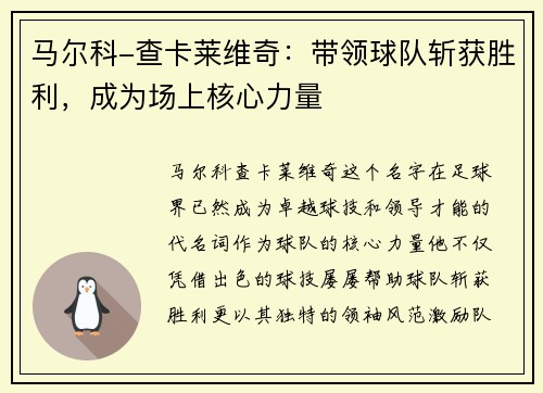 马尔科-查卡莱维奇：带领球队斩获胜利，成为场上核心力量