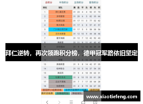 拜仁逆转，再次领跑积分榜，德甲冠军路依旧坚定